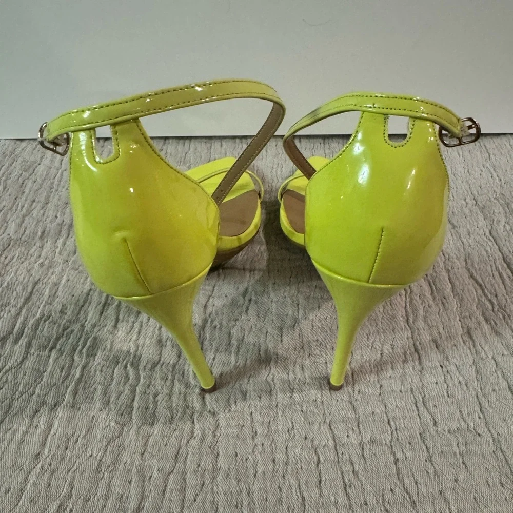 Anne Michelle Bright Yellow Patent Open-Toe Stiletto Sandals